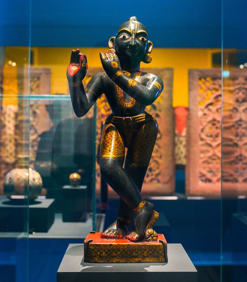 Statuette of Krishna as a child playing the flute from the second half of the 19th century from Jaipur, Rajasthan