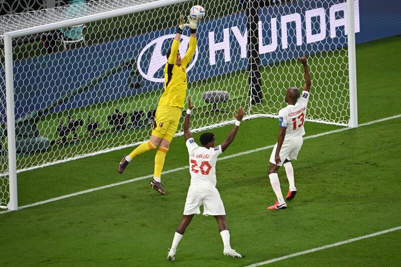 Belgium's goalkeeper Thibaut Courtois makes a save. AFP