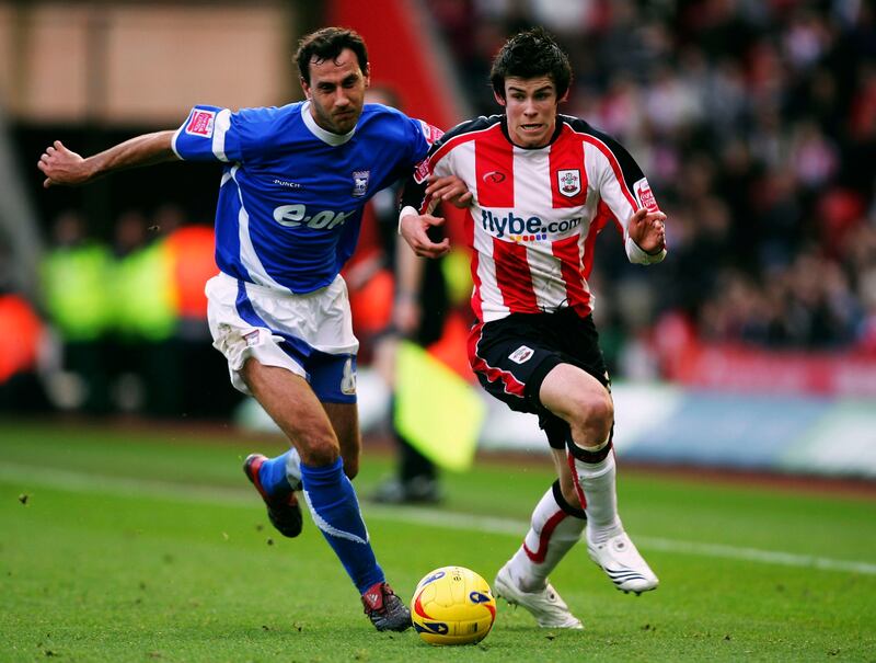 Southampton's Gareth Bale battles with Sylvain Legwinski of Ipswich during the Championship match at St Mary's Stadium in February 2007. Getty