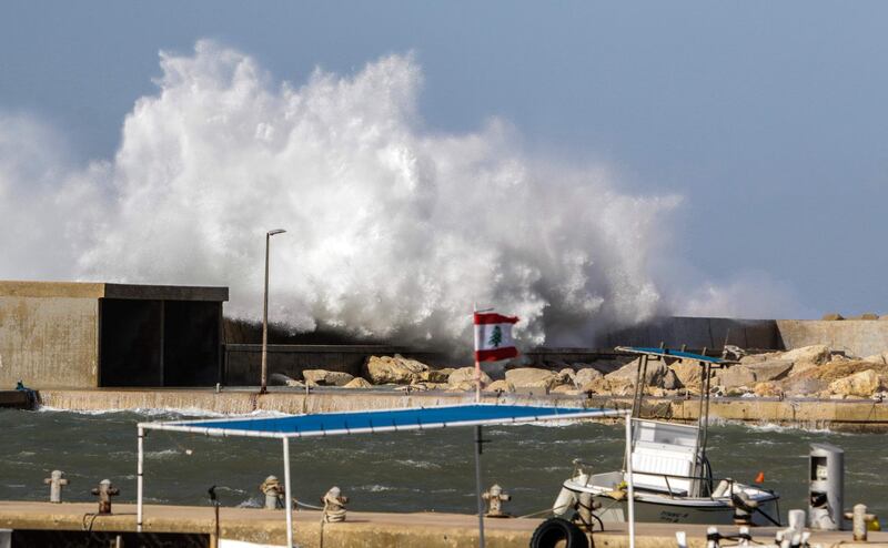 Waves crashing by the fishermen's port in the coastal northern Lebanese town of Batroun. AFP