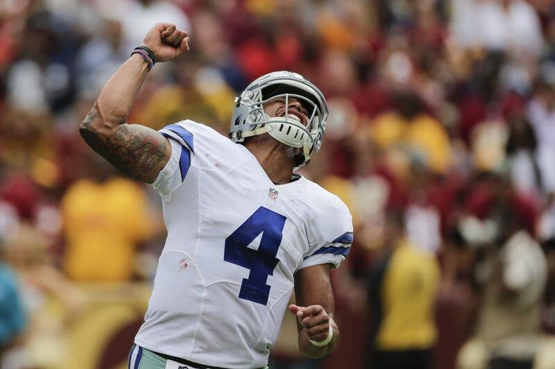 Dallas Cowboys 27 Washington Redskins 23: Cowboys quarterback Dak Prescott celebrates during the win. Mark Tenally / AP Photo