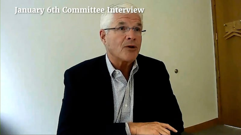 Mike Shirkey, majority leader of the Michigan State Senate, speaks during an interview with the House select committee. House select committee / AP