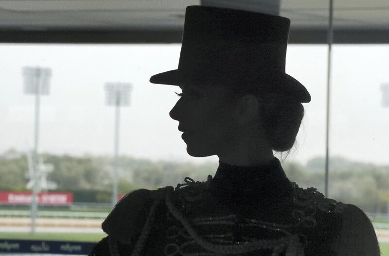 Dubai, United Arab Emirates - March 30, 2019: A model posses for photographs at the Dubai World Cup. Saturday the 30th of March 2019 at Meydan Racecourse, Dubai. Chris Whiteoak / The National