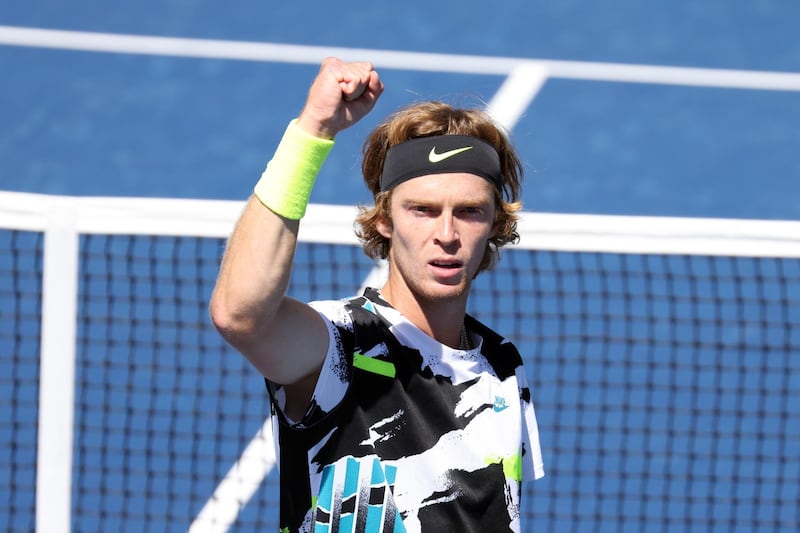 Andrey Rublev celebrates during his US Open third round match against Salvatore Caruso. AFP