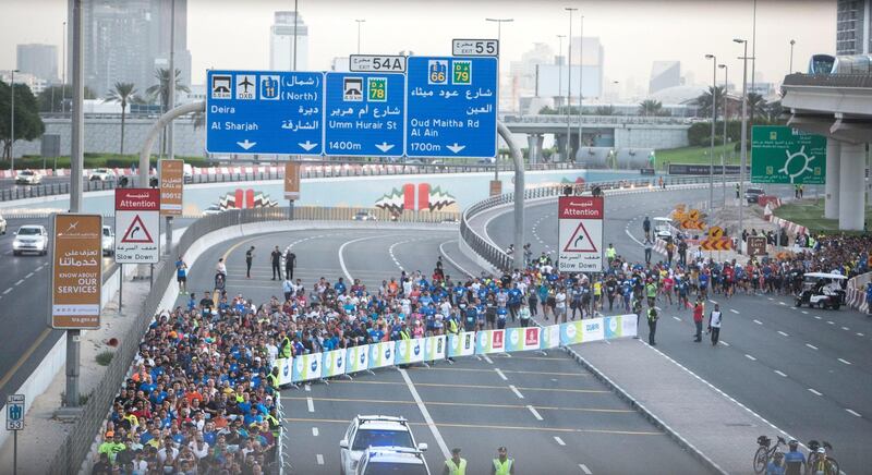 Dubai, United Arab Emirates - Participants starting to run at the Dubai 30x30 Run at Sheikh Zayed Road.  Leslie Pableo for The National