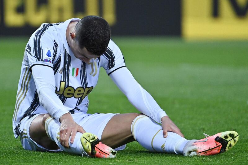 Cristiano Ronaldo after being fouled in the penalty area and winning a penalty. AFP