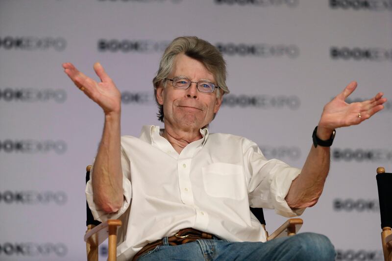 In this June 1, 2017, photo, author Stephen King speaks at Book Expo America in New York. The house that inspired Stephen King's novel "Pet Sematary" is up for sale in Maine. WCSH-TV reports the 113-year-old, four-bedroom Orrington house is being listed for $255,000. The house sits on three acres about 15 minutes south of Bangor. It's also where King wrote the story. (AP Photo/Mark Lennihan)