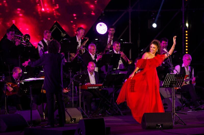 Egyptian singer Doaa El-Subaie, accompanied Ziad Rahbani during his  Beirut Holidays 2019 Festival performance. EPA