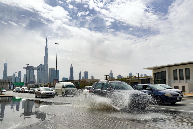 Dubai, United Arab Emirates - March 28, 2019: The rain falls in Dubai. Thursday the 28th of March 2019, near City walk, Dubai. Chris Whiteoak / The National