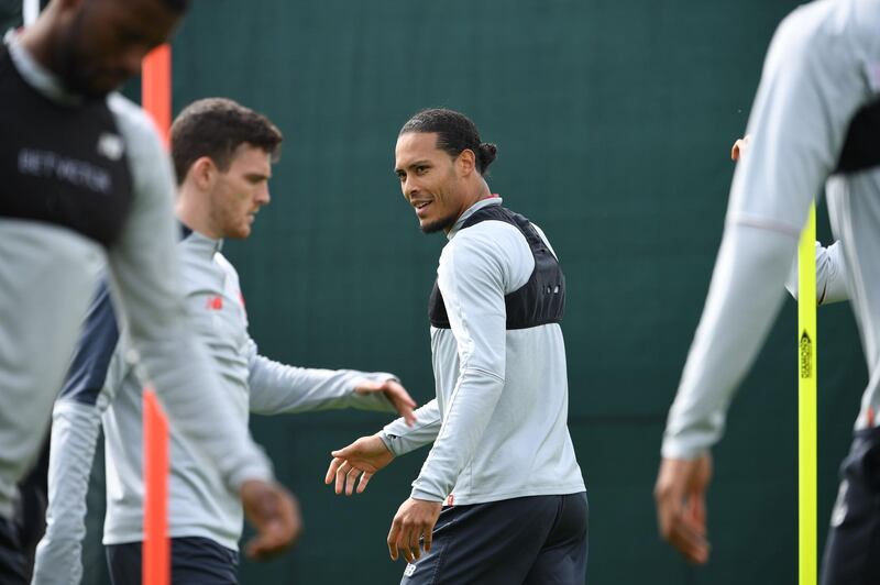Virgil van Dijk takes part in training at Melwood ahead of Liverpool's Uefa Champions League semi-final, first leg against Barcelona. AFP