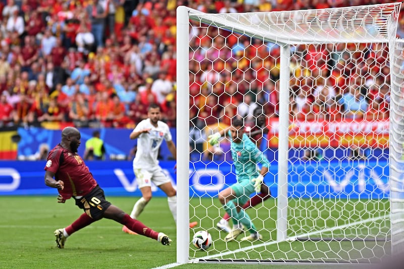 Belgium's Romelu Lukaku scores in the second half but the goal was disallowed for offside. AFP