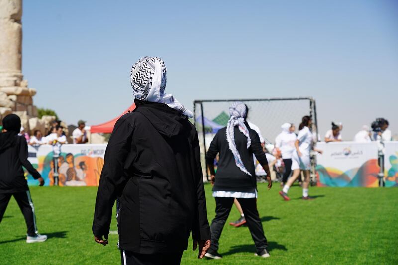 TheLet Gaza Live team plays against the Plastiquas team in the GGWCup semi final. Amy McConaghy / The National