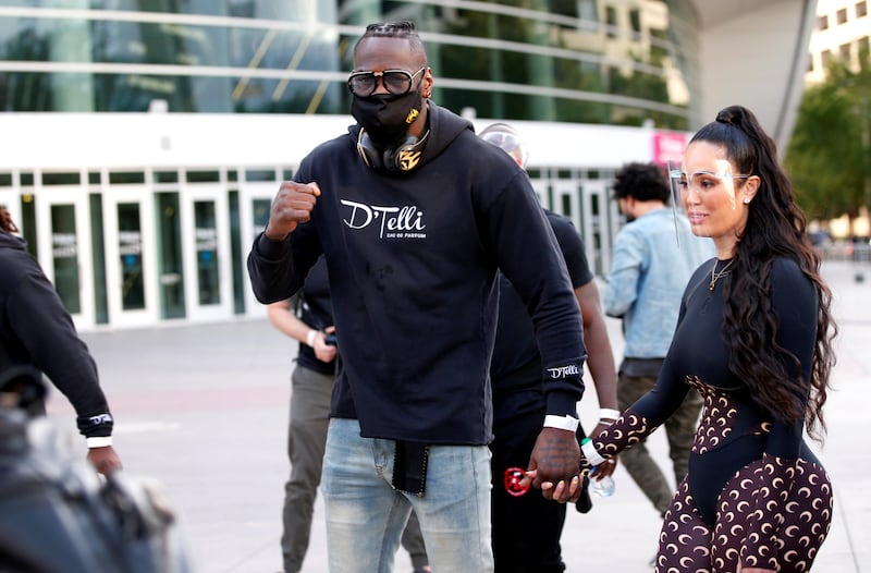 Deontay Wilder poses with fiancee Telli Swift during his "Grand Arrival". Reuters