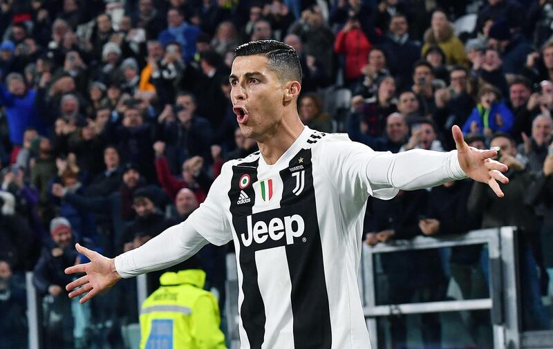 Cristiano Ronaldo celebrates scoring the first goal for Juventus against SPAL.  EPA