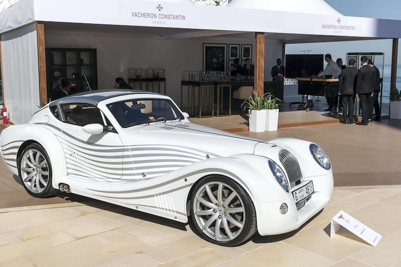 DUBAI, UNITED ARAB EMIRATES. 07 DECEMBER 2017. Cars on display at the Gulf Concours event at the Burj Al Arab. 2010 Morgan. (Photo: Antonie Robertson/The National) Journalist: Adam Workman. Section: Motoring.