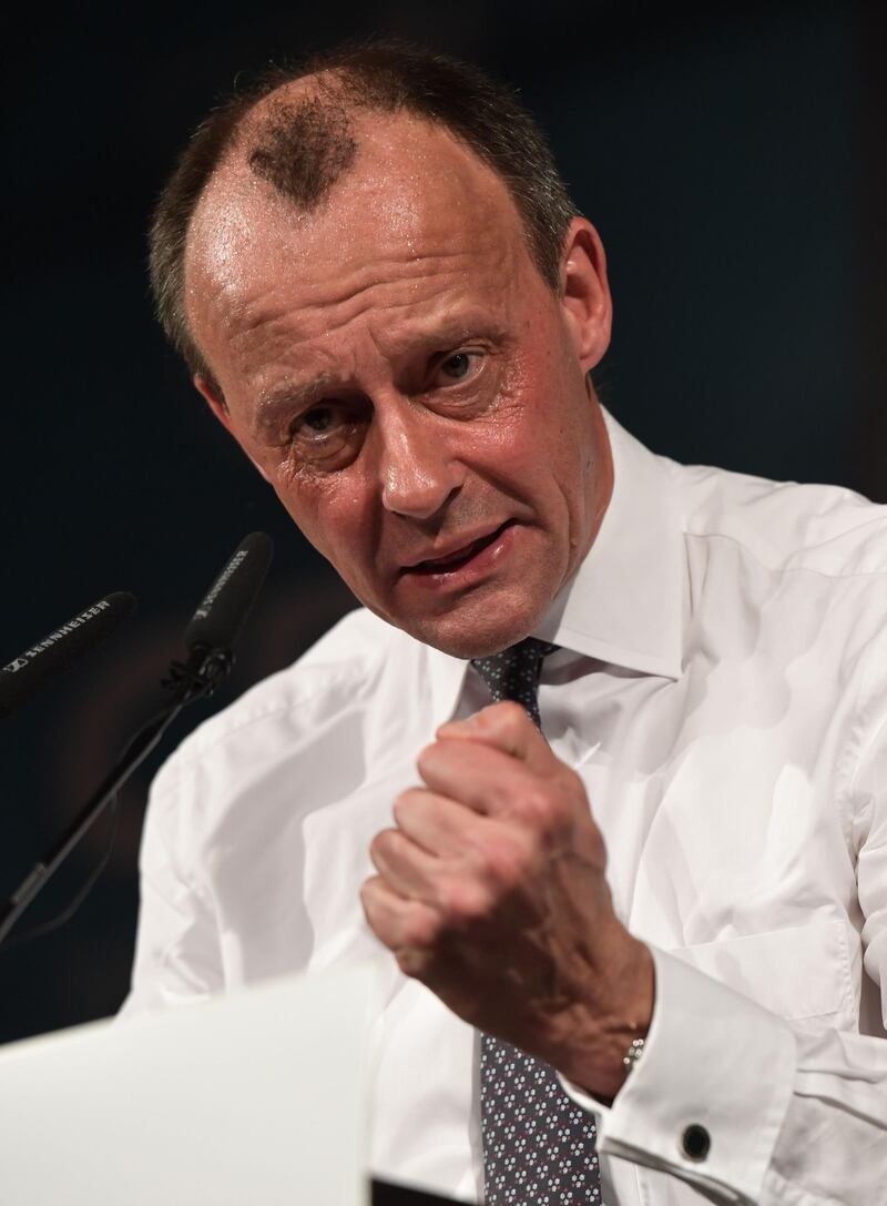 Friedrich Merz delivers a speech at the political Ash Wednesday meeting of the CDU in Apolda, eastern Germany. AFP