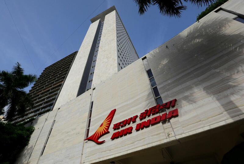 The Air India logo is seen on the facade of its office building in Mumbai, India, July 7, 2017. Picture taken July 7, 2017. To match Analysis AIR INDIA-PRIVATISATION/  REUTERS/Danish Siddiqui     TPX IMAGES OF THE DAY - RC1E971E7EF0
