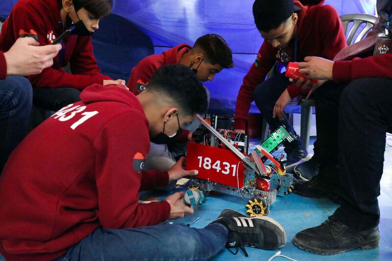 Libyan youths take part in the annual First Tech Challenge, a country-wide robotics competition in Benghazi, Libya, on February 3. All photos: Abdullah Doma / AFP