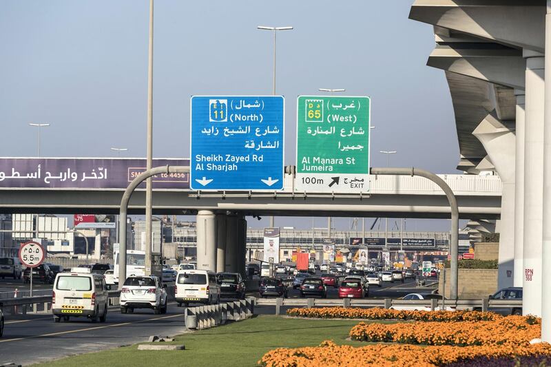 DUBAI, UNITED ARAB EMIRATES. 02 JANUARY 2018. STOCK IMAGE. Traffic flow in Dubai. (Photo: Antonie Robertson/The National) Journalist: None. Section: National.