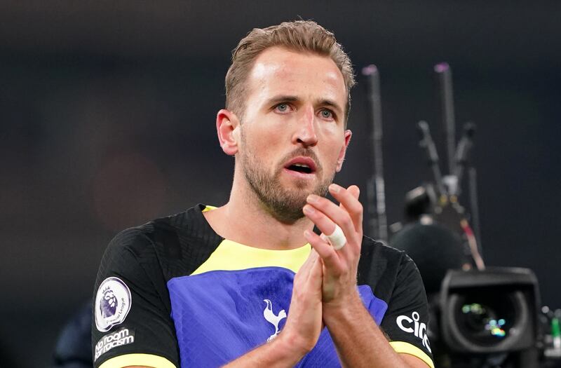Tottenham Hotspur's Harry Kane celebrates victory after the Premier League match against Fulham at Craven Cottage on Monday January 23, 2023. Spurs won 1-0 with Kane scoring to equal Jimmy Greaves' club record of 266 goals. PA