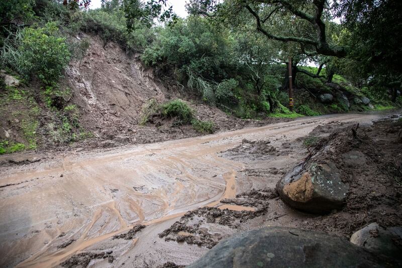 A mudslide covers a road after a storm in Montecito. Bloomberg