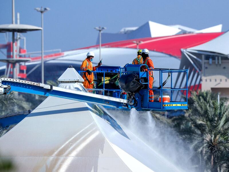 Abu Dhabi, United Arab Emirates, November 13, 2020.  Cleaning operations in preparation for the F1 Abu Dhabi 2020 race season at the Yas Marina Circuit. 
Victor Besa/The National
Section:  NA
For:  Standalone/Stock