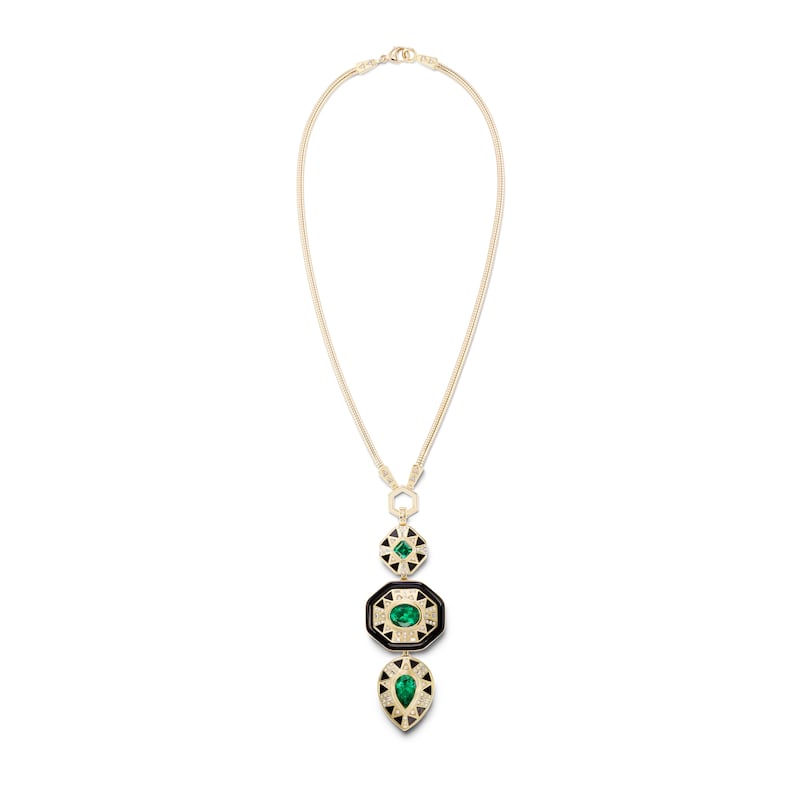 Harwell Godfrey's Snake Foundation Chain, featuring muzo emeralds, black and white onyx and white diamonds, is priced at $115,050
