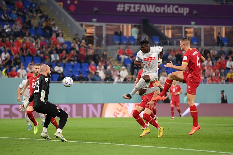 Vanja Milinkovic-Savic of Serbia makes a save the shot by Breel Embolo of Switzerland during the FIFA World Cup Qatar 2022 Group G match between Serbia and Switzerland at Stadium 974 in Doha, Qatar. Getty Images