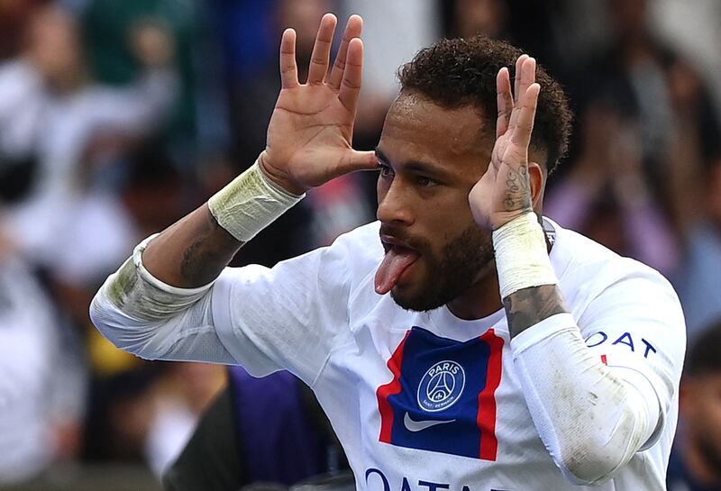 Neymar celebrates after scoring. AFP