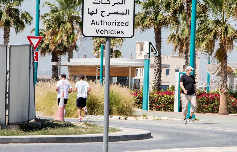 Dubai United Arab Emirates- People are out to get their exercise and sun after the 24hr quarantine is lifted in Dubai.  Leslie Pableo for The National