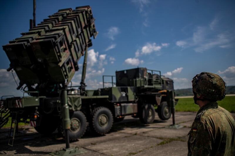 A German soldier at the launching station of Nato's Patriot missile air defence system in Sliac, Slovakia, last month. EPA