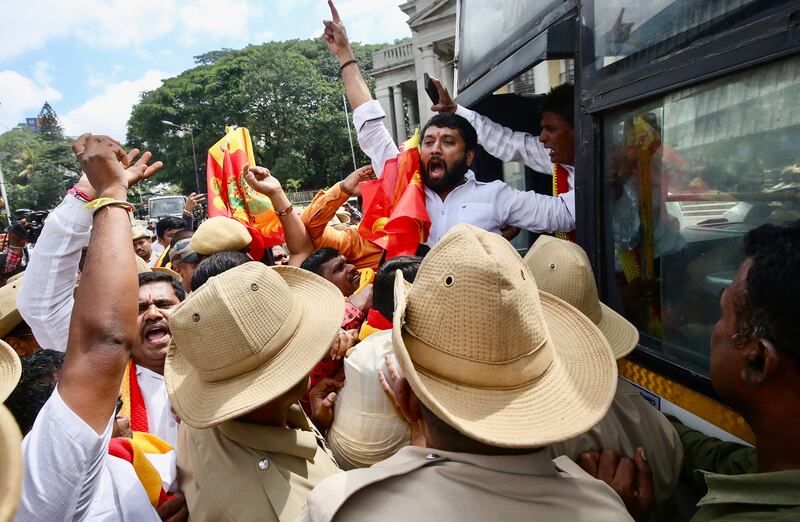 Activists are detained by the Indian police during a protest against the Supreme Court's order in the Cauvery river water dispute in Bangalore, India, 26 September 2023. EPA