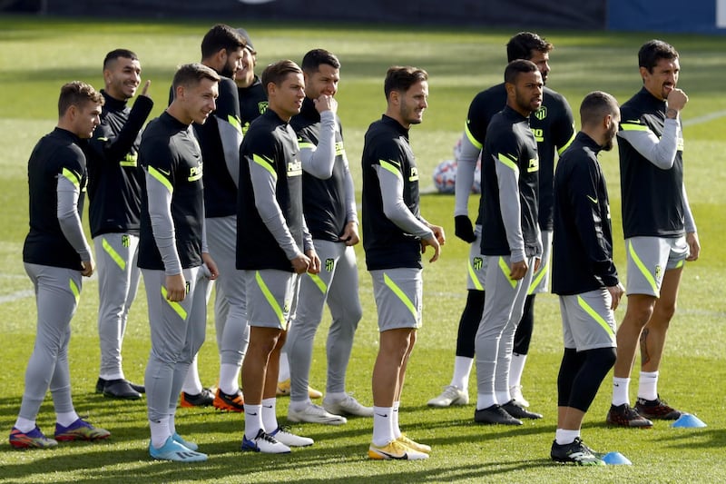 Atletico players during training at Sports City in Majadahonda, near Madrid. EPA