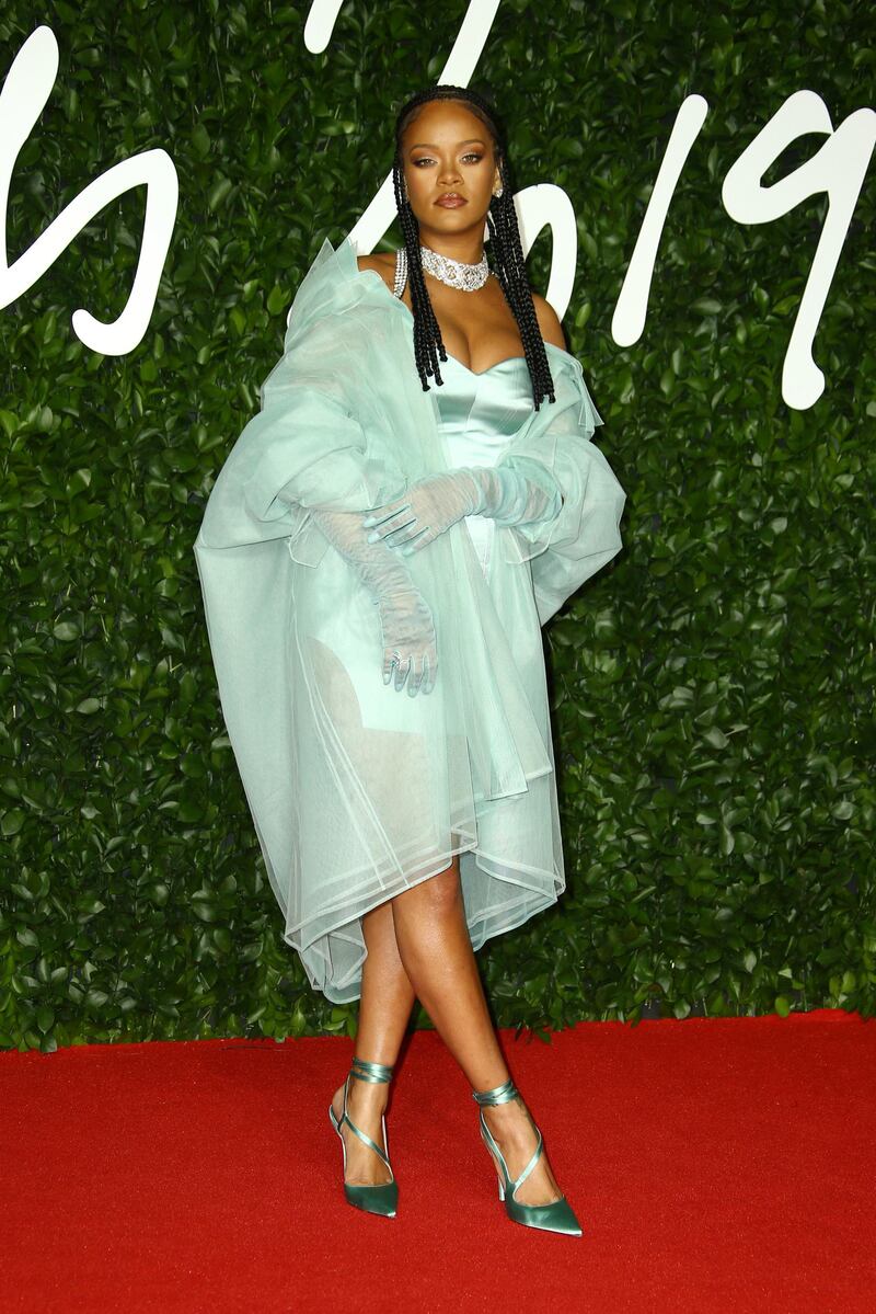 Rihanna in Fenty arrives at the 2019 British Fashion Awards in London on December 2, 2019. AP