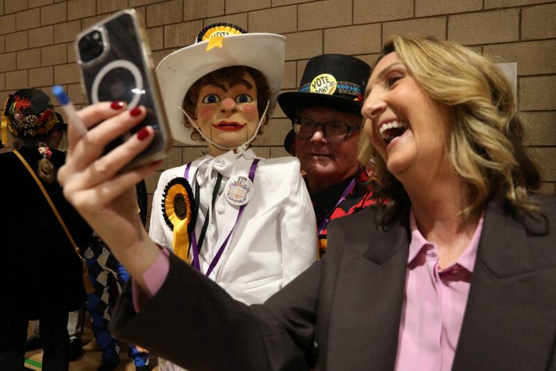 Sir Archibald Stanton standing for the Official Monster Raving Loony Party poses for a picture at the Richmond and Northallerton count centre in Northallerton, North Yorkshire. AFP