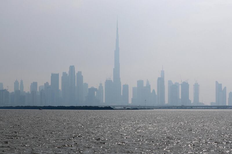 Dubai, United Arab Emirates - Reporter: N/A. Weather. Downtown can be seen from Dubai creek harbour on a hazy day. Saturday, August 8th, 2020. Dubai. Chris Whiteoak / The National