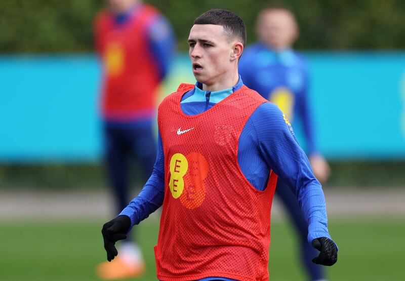 England's Phil Foden in training on March 25, the day before he underwent surgery. Getty