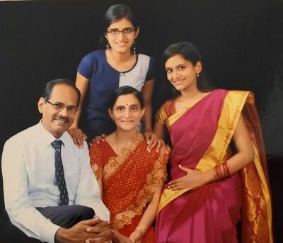 From left, Dr Francis John Kennedy, daughter Neethi, and Dr Lizzie John have each taken the Sinopharm vaccine while Preethy, an ENT specialist doctor in India, is yet to take the vaccine. Courtesy: The John Family