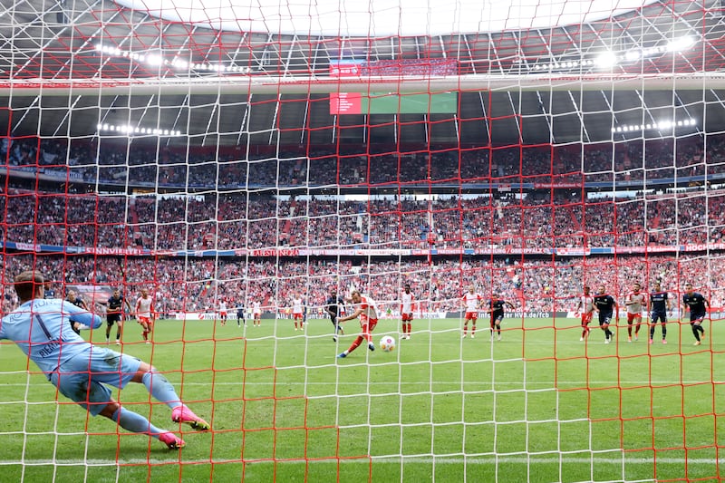 Harry Kane of Bayern Munich scores the fifth goal from the spot. Getty 