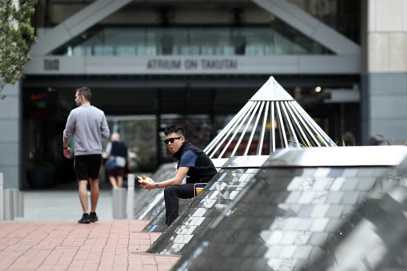 A nearly deserted Britomart Square at noon, which is normally full of CBD workers eating lunch in the sun in Auckland, New Zealand. Getty Images