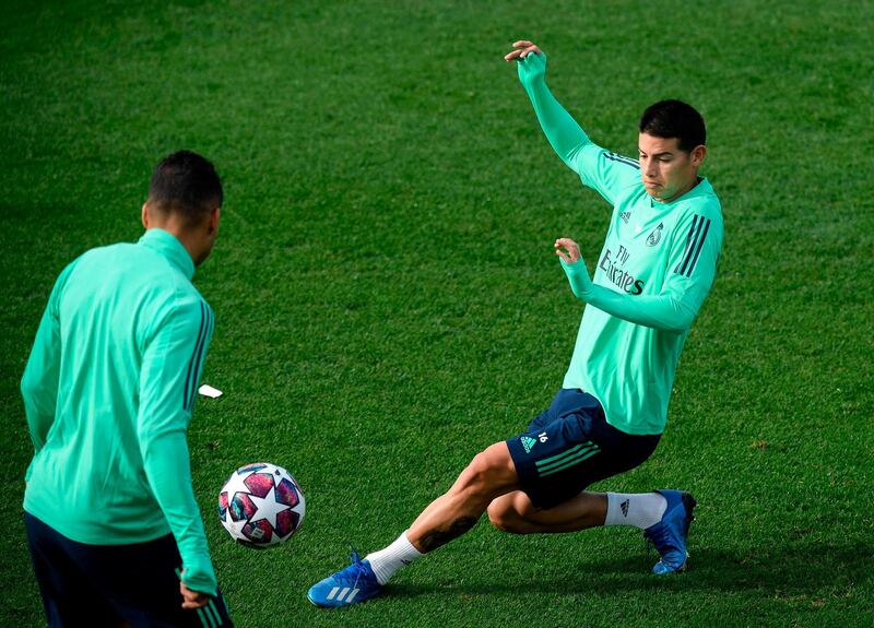 Real Madrid's Colombian midfielder James Rodriguez at training. AFP
