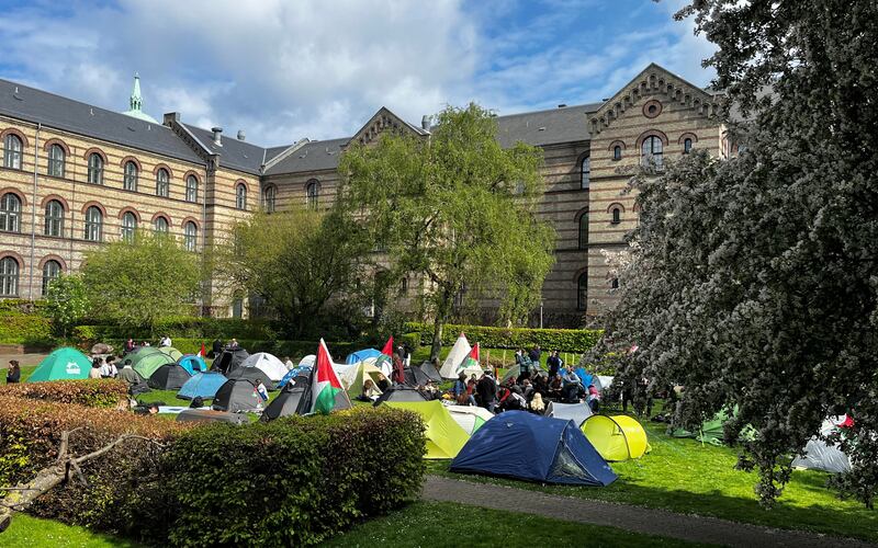 Students gather at an encampment at the University of Copenhagen. Reuters