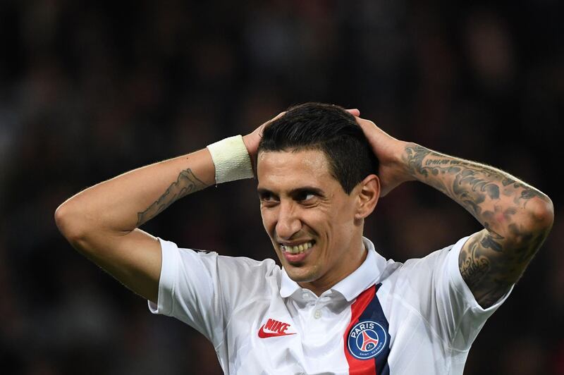 PSG's Angel Di Maria celebrates scoring their first goal. Reuters