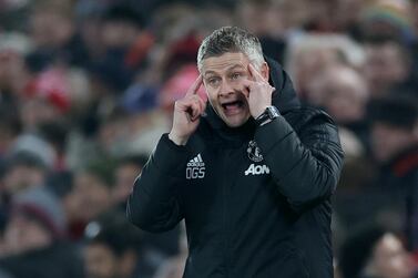 Manchester United manager Ole Gunnar Solskjaer during the defeat at Liverpool. Reuters
