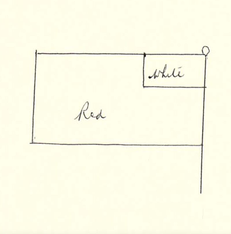 Recorded in the UK archives in 1958, this is the design for the flag of Abu Dhabi, adopted by the Ruler, Sheikh Shakhbut bin Sultan in 1961