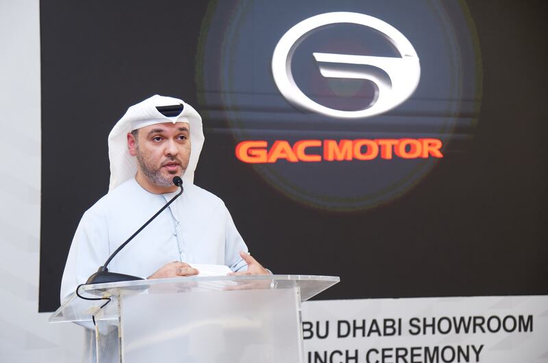 Ahmed Lari, executive director of finance at Abu Dhabi Motorsports Management, addresses those at the opening.