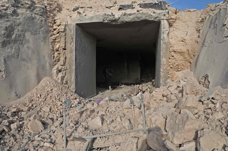 The entrance of an underground hospital on the outskirts of the town of Hass, Idlib, is in ruins. AFP