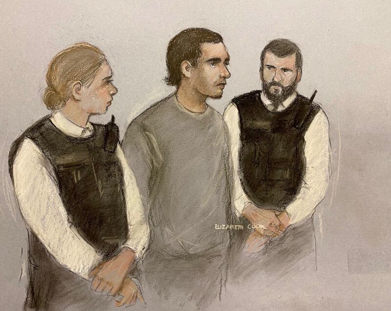 Daniel Khalife, appearing at Westminster Magistrates' Court in central London, following his escape from prison. PA