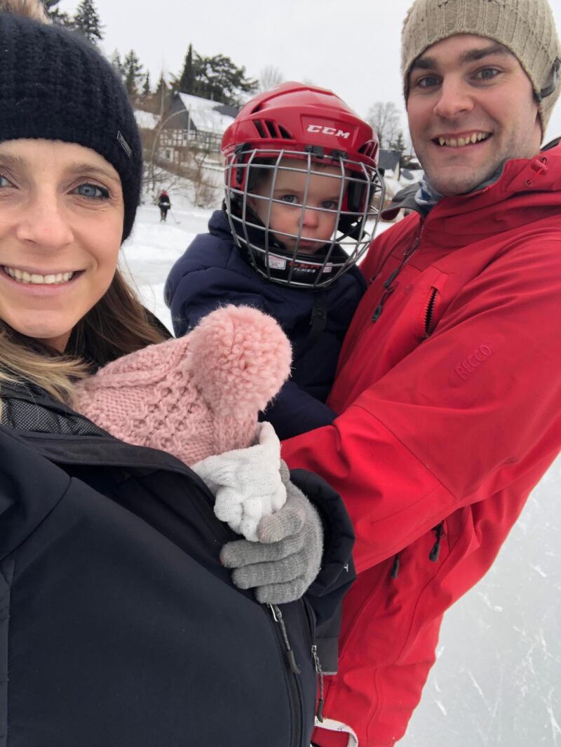 Alison Hudson, husband Carl and their two children. The Hudsons will be returning to Canada after Carl's hockey season wraps up in Germany. Courtesy Alison Hudson