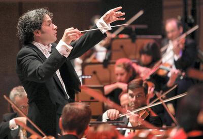 LOS ANGELES, CA - SEPTEMBER 27:  LA Philharmonic Music and Artistic Director Gustavo Dudamel conducts at Walt Disney Concert Hall on September 27, 2016 in Los Angeles, California.  (Photo by Mathew Imaging/WireImage)